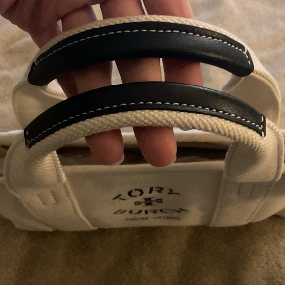 Tory Burch Canvas Logo Mini Tote Bag – Ivory / Black Leather Handles - Picture 5 of 9